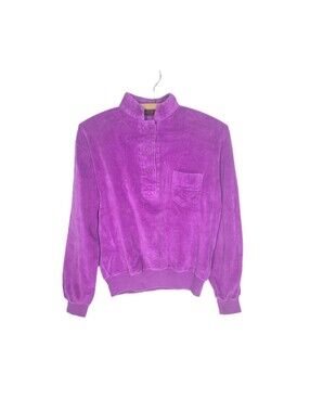Vintage 1970s Velvet Sweatshirt Vivid Purple 100% Cotton Large De Rotchild Retro